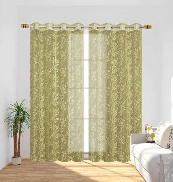 Tanishka fab Semi Transparent Net Curtains (florel Design ,Green) Pack of 2 - Long Door (4x9 Feet)