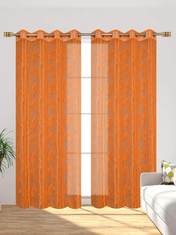 Tanishka fab Semi Transparent Net Curtains (florel Design ,Orange) Pack of 2 - Window (4x5 Feet)