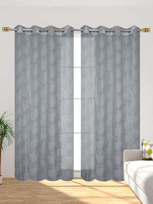 Tanishka fab Semi Transparent Net Curtains (florel Design ,Gray) Pack of 2 - Long Door (4x9 Feet)