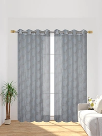 Tanishka fab Semi Transparent Net Curtains (florel Design ,Gray) Pack of 2 - Long Door (4x9 Feet)