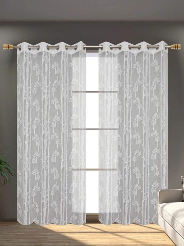 Tanishka fab Semi Transparent Net Curtains (florel Design ,White) Pack of 2 - Window (4x5 feet)