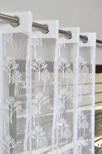 Tanishka fab Semi Transparent  Net Curtains (florel Design ,White) Pack of 2 - Window (4x5 feet)