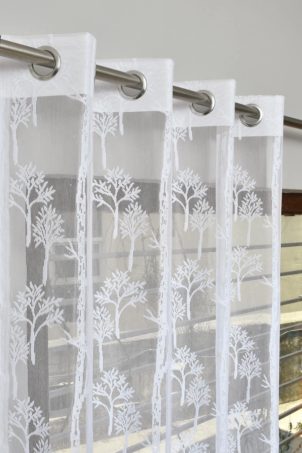 Tanishka fab Semi Transparent  Net Curtains (florel Design ,White) Pack of 2 - Window (4x5 feet)