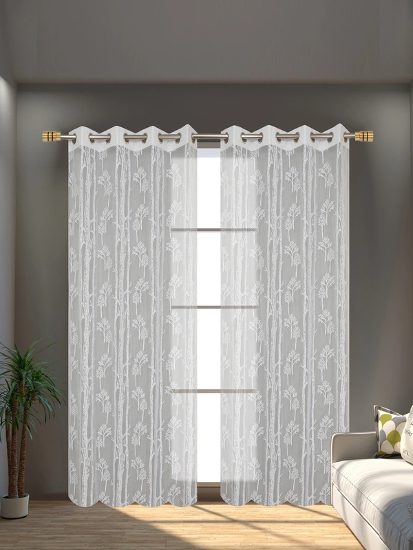 Tanishka fab Semi Transparent Net Curtains (florel Design ,White) Pack of 2 - Window (4x5 feet)