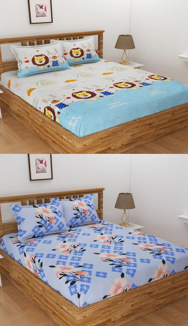 Tanishka Fabs 140 TC Microfiber 3D Printed  Double Bedsheet  Pack of 2 ( 2 Double Bedsheet with 4 pillow cover) - Double Bedsheet