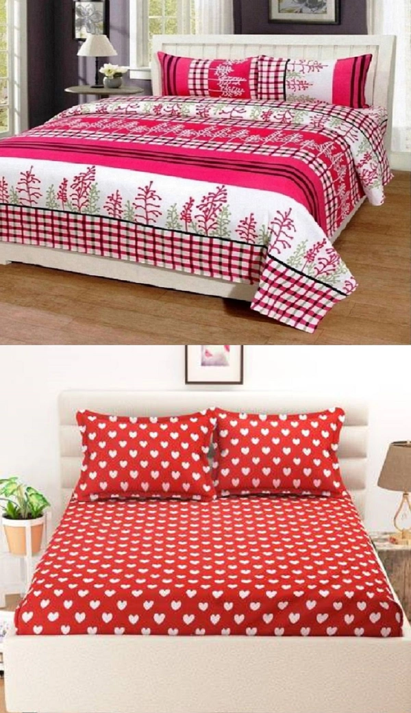 Tanishka Fabs 140 TC Microfiber 3D Printed  Double Bedsheet  Pack of 2 ( 2 Double Bedsheet with 4 pillow cover) - Double Bedsheet