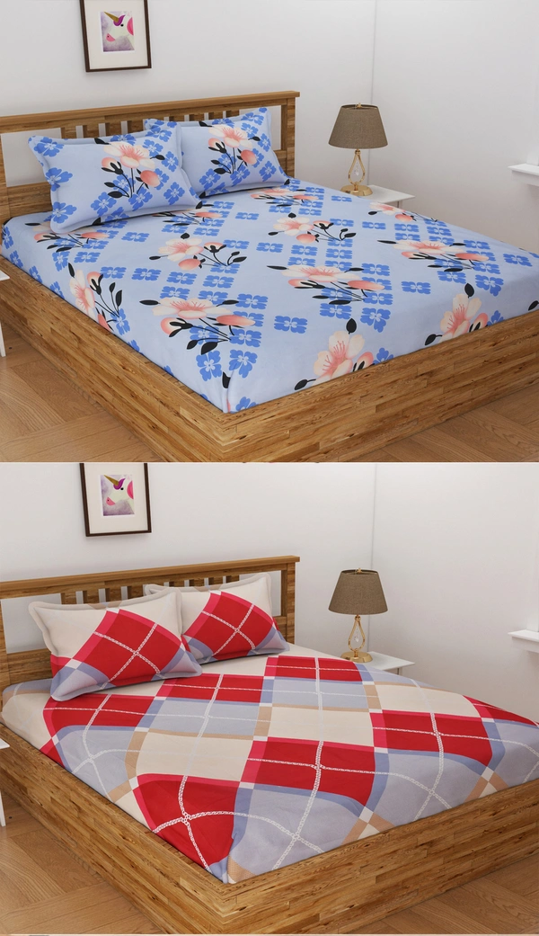 Tanishka Fabs 140 TC Microfiber 3D Printed  Double Bedsheet  Pack of 2 ( 2 Double Bedsheet with 4 pillow cover) - Double Bedsheet