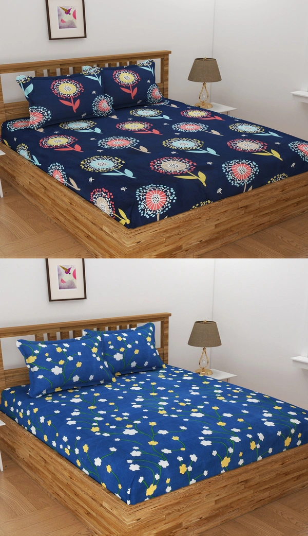 Tanishka Fabs 140 TC Microfiber 3D Printed  Double Bedsheet  Pack of 2 ( 2 Double Bedsheet with 4 pillow cover) - Double Bedsheet