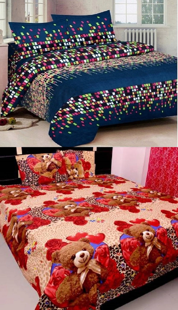 Tanishka Fabs 140 TC Microfiber 3D Printed  Double Bedsheet  Pack of 2 ( 2 Double Bedsheet with 4 pillow cover) - Double Bedsheet
