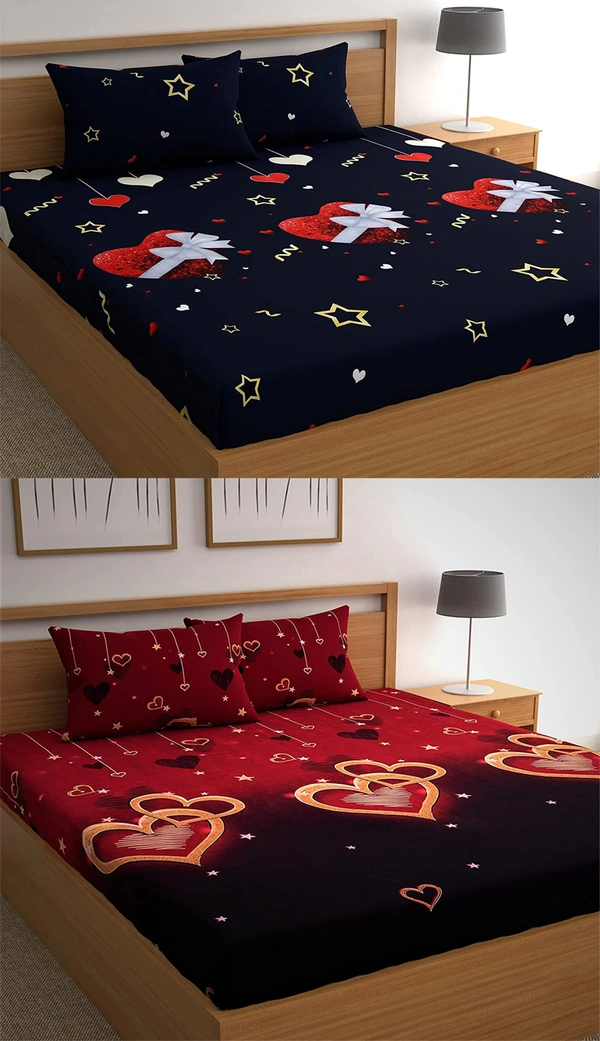 Tanishka Fabs 140 TC Microfiber 3D Printed  Double Bedsheet  Pack of 2 ( 2 Double Bedsheet with 4 pillow cover) - Double Bedsheet