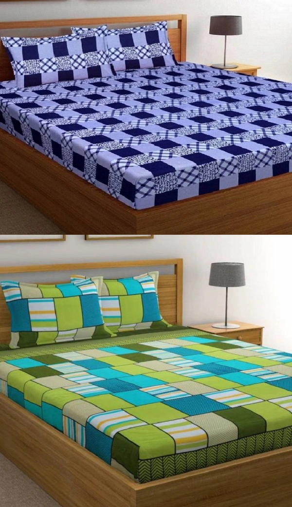 Tanishka Fabs 140 TC Microfiber 3D Printed  Double Bedsheet  Pack of 2 ( 2 Double Bedsheet with 4 pillow cover) - Double Bedsheet