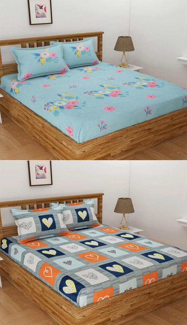 Tanishka Fabs 140 TC Microfiber 3D Printed  Double Bedsheet  Pack of 2 ( 2 Double Bedsheet with 4 pillow cover) - Double Bedsheet