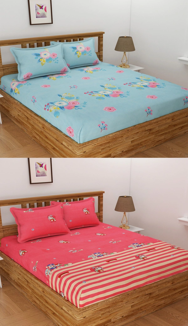 Tanishka Fabs 140 TC Microfiber 3D Printed  Double Bedsheet  Pack of 2 ( 2 Double Bedsheet with 4 pillow cover) - Double Bedsheet