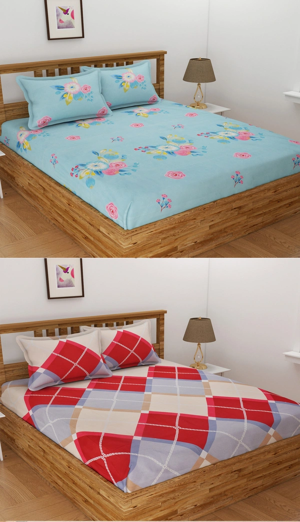 Tanishka Fabs 140 TC Microfiber 3D Printed  Double Bedsheet  Pack of 2 ( 2 Double Bedsheet with 4 pillow cover) - Double Bedsheet
