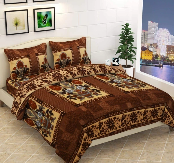 Tanishka Fabs 220 TC Woollen, Warm Double Geometric Flat Bedsheet for winter (Pack of 1, Brown)