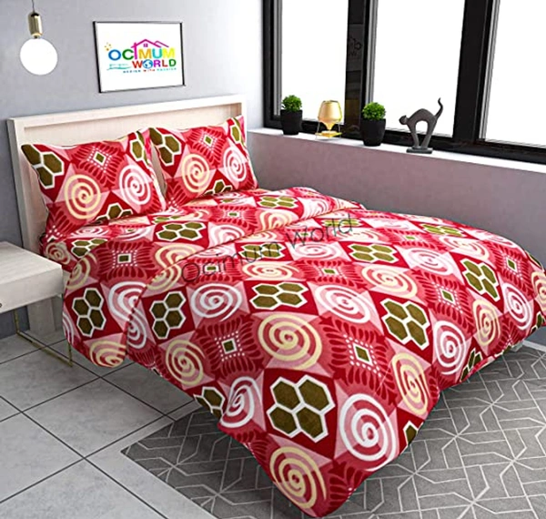 Tanishka Fabs 220 TC Woollen, Warm Double Geometric Flat Bedsheet for winter (Pack of 1, Red)