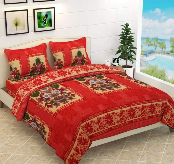 Tanishka Fabs 220 TC Woollen, Warm Double Geometric Flat Bedsheet for winter (Pack of 1, Red)