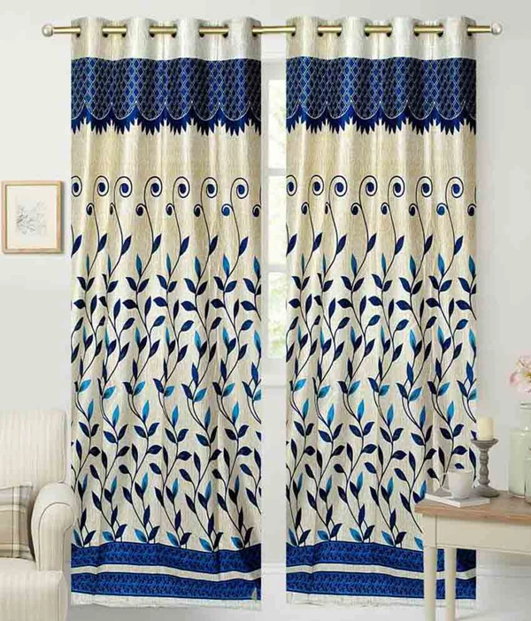 Tanishka Fabs polyester Eyelet Blue Panal Printed Design curtains Pack of 2 - Door (4x7 Feet)