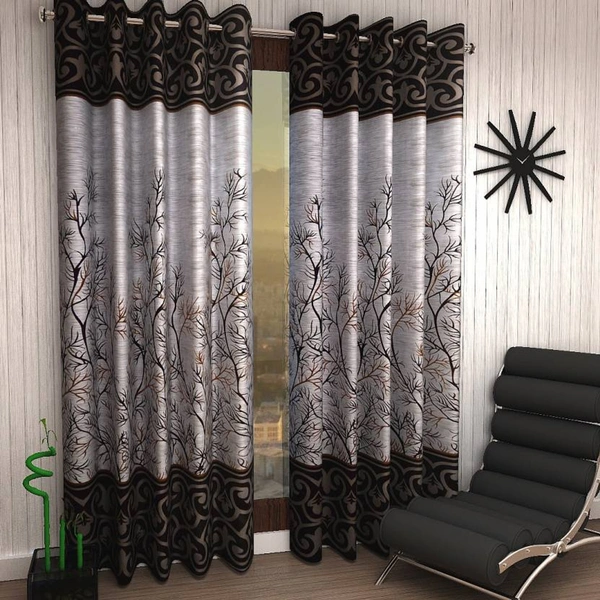 Tanishka Fabs polyester Eyelet Brown Printed Design curtains Pack of 2 - Window (4x5 Feet)