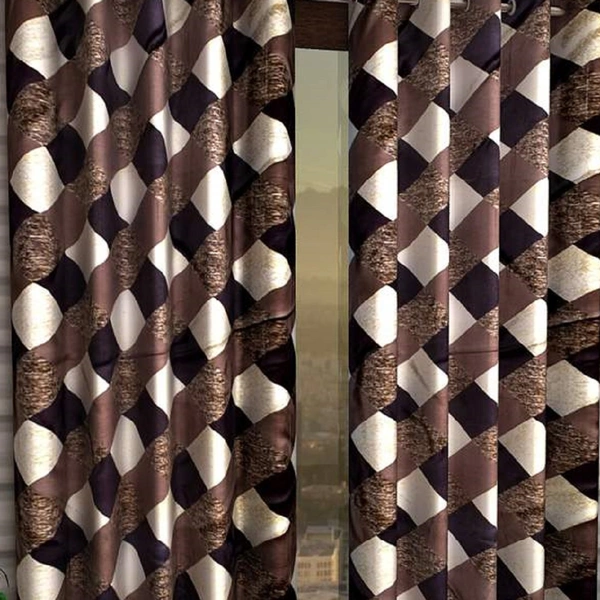 Tanishka Fabs polyester Eyelet Brown Suprimo Check Printed Design curtains Pack of 2 - Long Door (4x9 Feet)