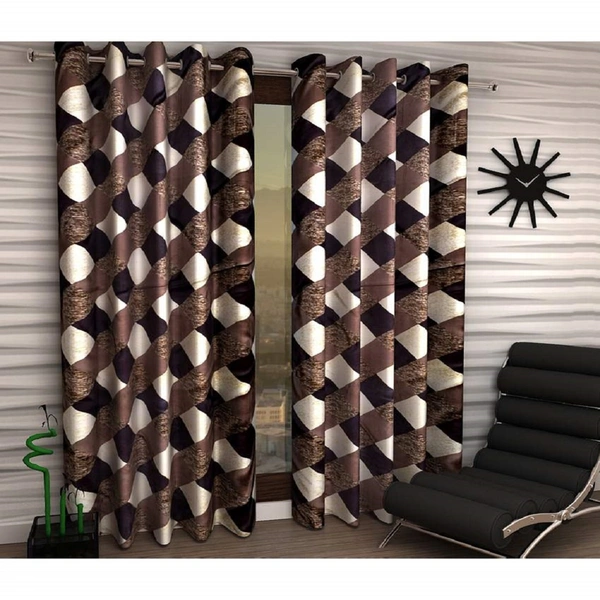 Tanishka Fabs polyester Eyelet Brown Suprimo Check Printed Design curtains Pack of 2 - Window (4x5 Feet)