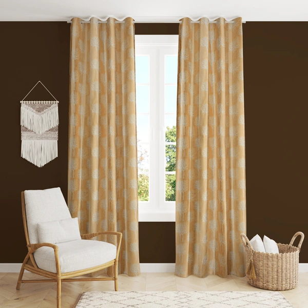 Tanishka Fabs Polyester Eyelet Cream Designer Print curtains Pack of 2 - Long Door (4x9 Feet)