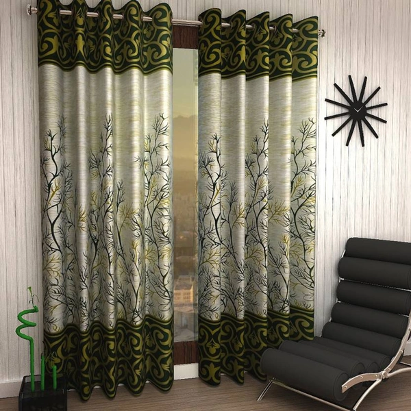 Tanishka Fabs polyester Eyelet Green Printed Design curtains Pack of 2 - Window (4x5 Feet)