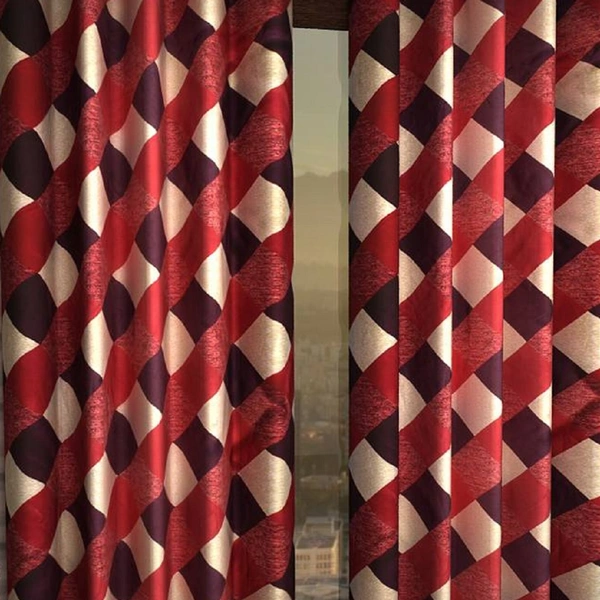 Tanishka Fabs polyester Eyelet Maroon Check Printed Design curtains Pack of 2 - Door (4x7 Feet)