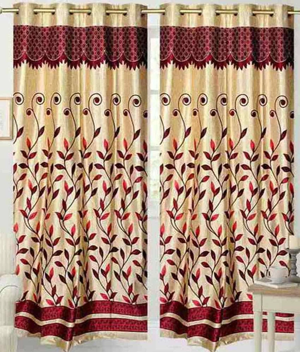 Tanishka Fabs polyester Eyelet Maroon Panal Printed Design curtains Pack of 2 - Window (4x5 Feet)