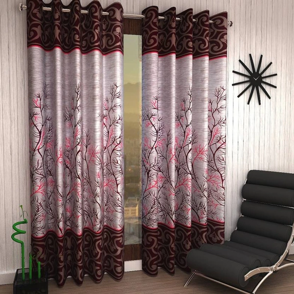 Tanishka Fabs polyester Eyelet Mroon Printed Design curtains Pack of 2 - Window (4x5 Feet)