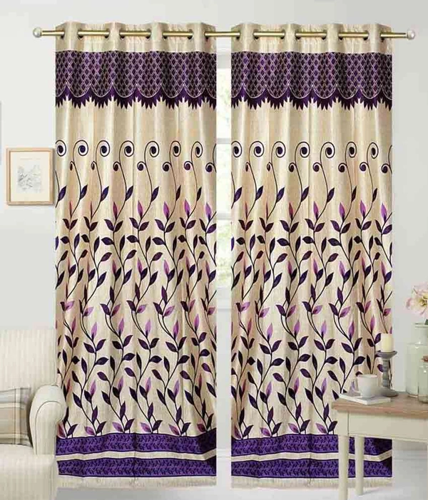 Tanishka Fabs polyester Eyelet Purple Panal Printed Design curtains Pack of 2 - Long Door (4x9 Feet)