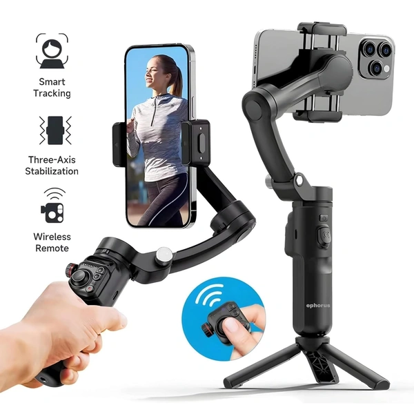 TOKQI M02 AI Mobile Phone Stabilizer 3-Axis Foldable Gimbal with Removable Magnetic Remote Control 