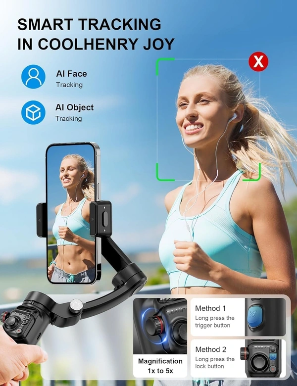 TOKQI M02 AI Mobile Phone Stabilizer 3-Axis Foldable Gimbal with Removable Magnetic Remote Control 