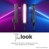 Digitek® DIGITEK® (DSL-25W RGB) Portable Handheld RGB LED Stick Light with Barn Door & Remote | 2700K–7500K Color Temp, 39 Lighting Effects, Rechargeable Wand Light with Carry Bag