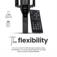 Digitek® DIGITEK® (DSL-25W RGB) Portable Handheld RGB LED Stick Light with Barn Door & Remote | 2700K–7500K Color Temp, 39 Lighting Effects, Rechargeable Wand Light with Carry Bag