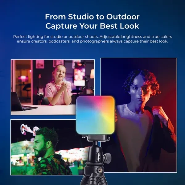 Digitek® DIGITEK LED-D11W RGB 11W Portable Mini RGB LED Video Light – 2000mAh Battery, 21 Lighting Effects, 2500K–9900K CCT, HSI 0–360°, 120° Beam, CRI 95, 1/4" Mount for Photo & Video