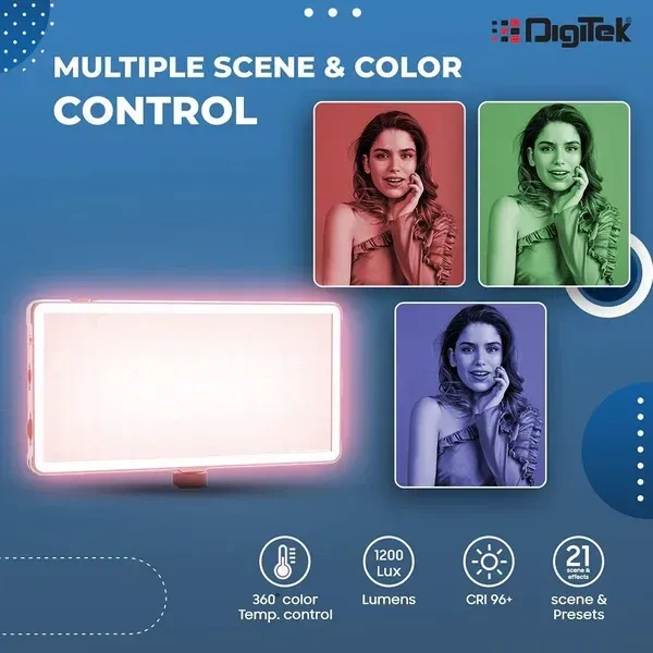 Digitek® DIGITEK® (LED-D135 ML) 12W RGB LED Video Light with OLED Display, 360° Color Control, 21 Lighting Effects & USB-C Charging for Photography & Video Shoots