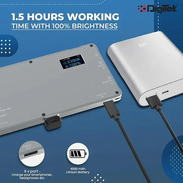 Digitek® DIGITEK® (LED-D135 ML) 12W RGB LED Video Light with OLED Display, 360° Color Control, 21 Lighting Effects & USB-C Charging for Photography & Video Shoots