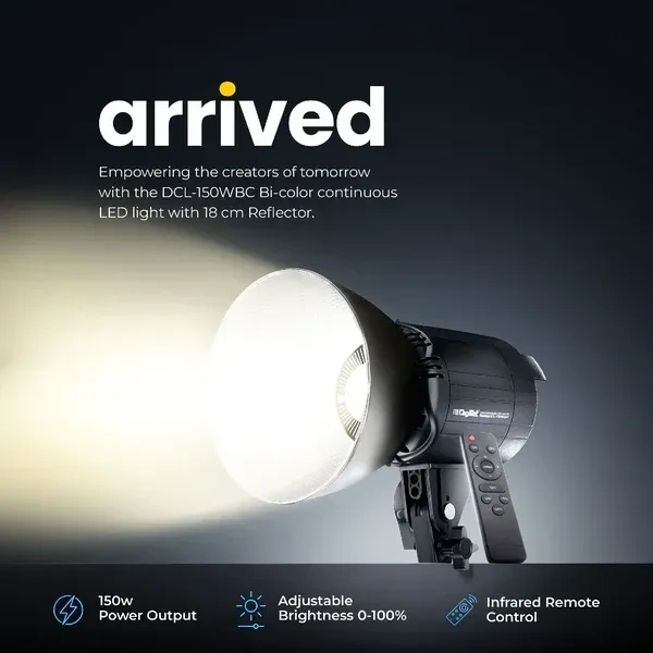 Digitek® DIGITEK Lite (DCL-150WBC Combo) 150W Bi-Color Continuous LED Light with 18cm Reflector & Infrared Remote | AC Powered, 3000K–6500K, 95 CRI, 13500 Lumen, Ideal for Photography & Video Shooting