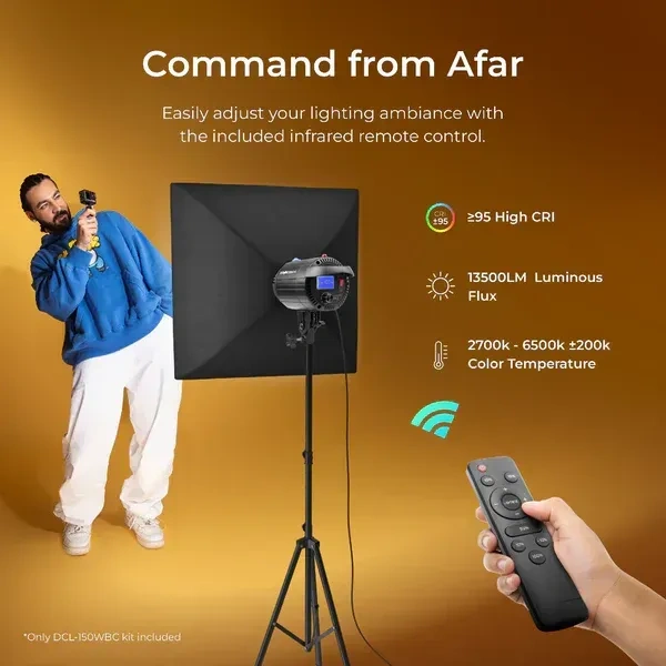Digitek® DIGITEK Lite (DCL-150WBC Combo) 150W Bi-Color Continuous LED Light with 18cm Reflector & Infrared Remote | AC Powered, 3000K–6500K, 95 CRI, 13500 Lumen, Ideal for Photography & Video Shooting