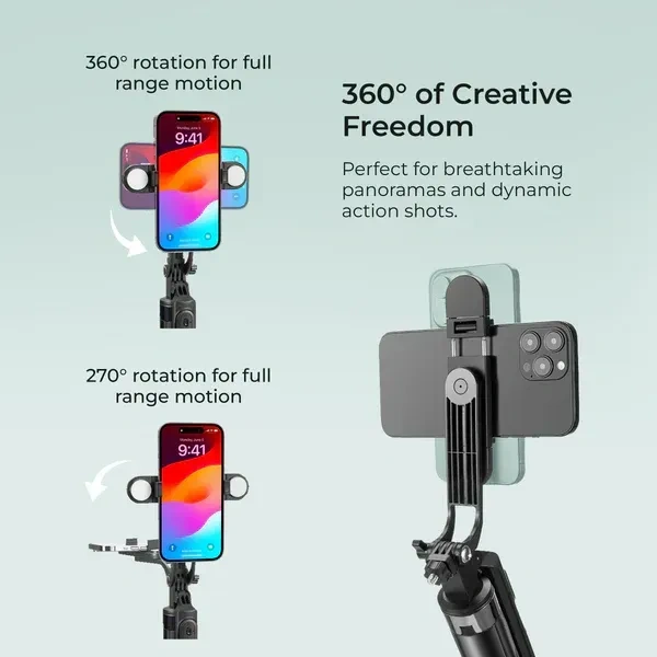 Digitek® DIGITEK® (DTR-180SS) Wireless Selfie Stick Tripod | Portable 360° Rotating Phone Holder, Extendable Telescopic Pole, 3-Leg Stand & Remote for Photos, Videos & Vlogging