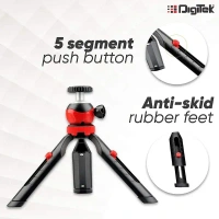 Digitek® DIGITEK® (DTR-200MT) 18CM Flexible Mini Tripod | Portable 360° Ball Head, Phone Holder, 1kg Load, Rubber Feet | For Smartphones, GoPro & Compact Cameras