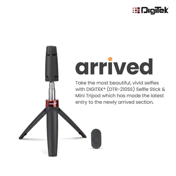 Digitek® DIGITEK® (DTR-210SS) 68cm Portable Selfie Stick | Wireless Remote, 3-Leg Tripod Base, 360° Rotation & Rubberized Feet | For All Smartphones, Photography & Videography