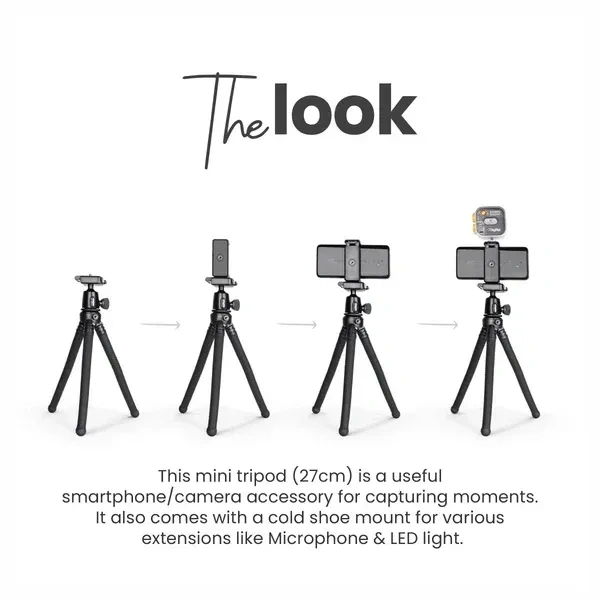 Digitek® DIGITEK (DTR-320 FT) Flexible Gorillapod Tripod | 360° Ball Head, Phone Holder, 3kg Load Capacity, Carry Bag | Compatible with Cameras & Smartphones (Black)