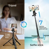Digitek® DIGITEK (DTR-525 SS) 160 CM Aluminum Selfie Stick Tripod | 360° Head, Wireless Remote, GoPro Adapter, for Smartphone & Action Camera