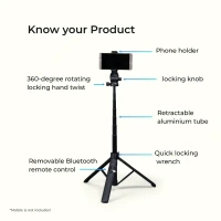 Digitek® DIGITEK (DTR-525 SS) 160 CM Aluminum Selfie Stick Tripod | 360° Head, Wireless Remote, GoPro Adapter, for Smartphone & Action Camera