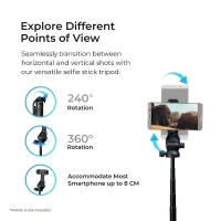 Digitek® DIGITEK (DTR-525 SS) 160 CM Aluminum Selfie Stick Tripod | 360° Head, Wireless Remote, GoPro Adapter, for Smartphone & Action Camera