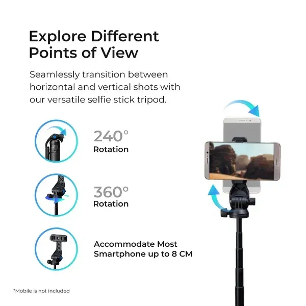 Digitek® DIGITEK (DTR-525 SS) 160 CM Aluminum Selfie Stick Tripod | 360° Head, Wireless Remote, GoPro Adapter, for Smartphone & Action Camera