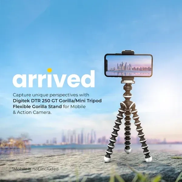 Digitek® DIGITEK® (DTR-250 GT) 24cm Flexible Gorilla Mini Tripod | 10-Section Adjustable Legs, Phone Holder, Pan Head & Strong Grip | For Smartphones & Action Cameras
