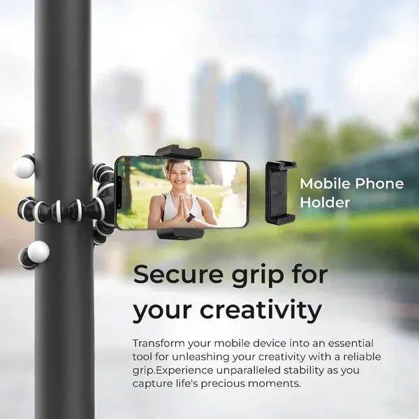 Digitek® DIGITEK® (DTR-250 GT) 24cm Flexible Gorilla Mini Tripod | 10-Section Adjustable Legs, Phone Holder, Pan Head & Strong Grip | For Smartphones & Action Cameras